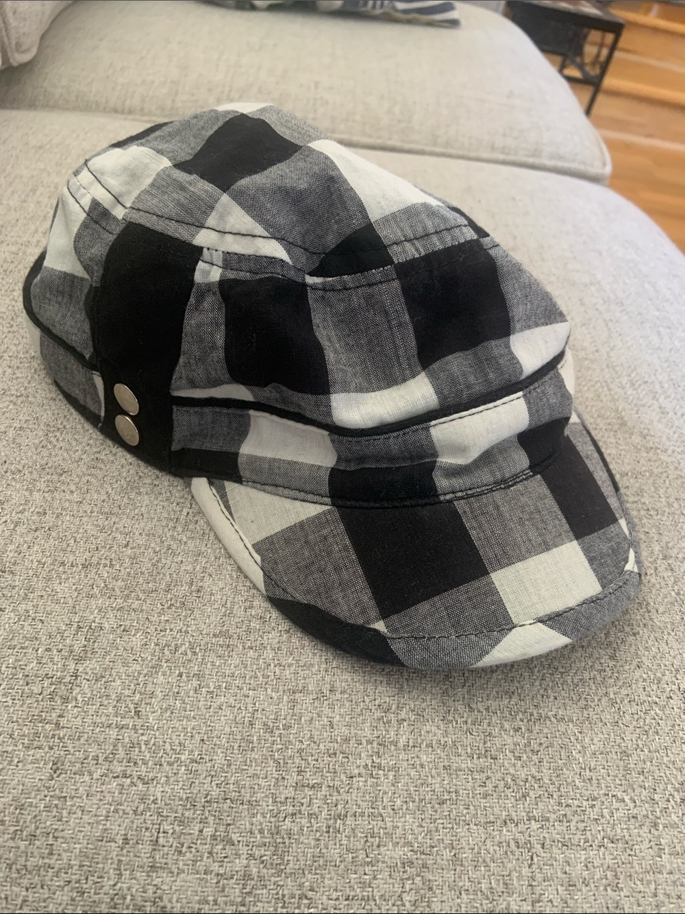 Black and White Plaid Cadet Cap - Women Accessories